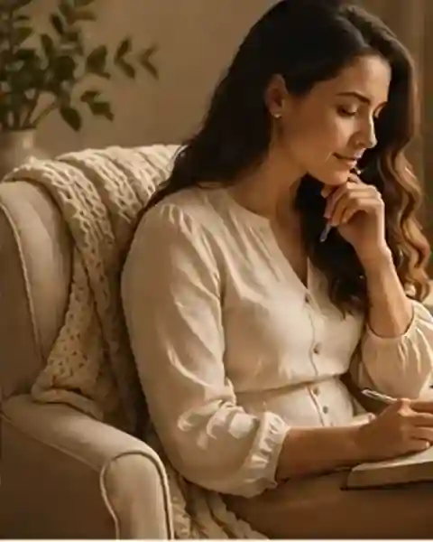 Mulher cristã estudando e fazendo anotações em um ambiente acolhedor e discreto.
